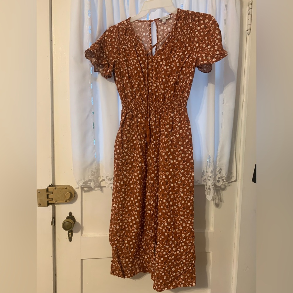 Luxology Rust Floral Jumpsuit